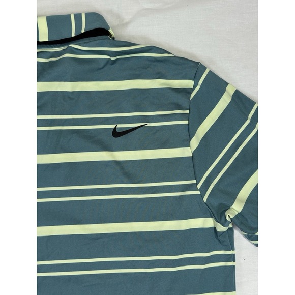 Nike Golf Polo Shirt Mens Size Medium Green Blue White Stripes Golf Lightweight - Picture 6 of 6